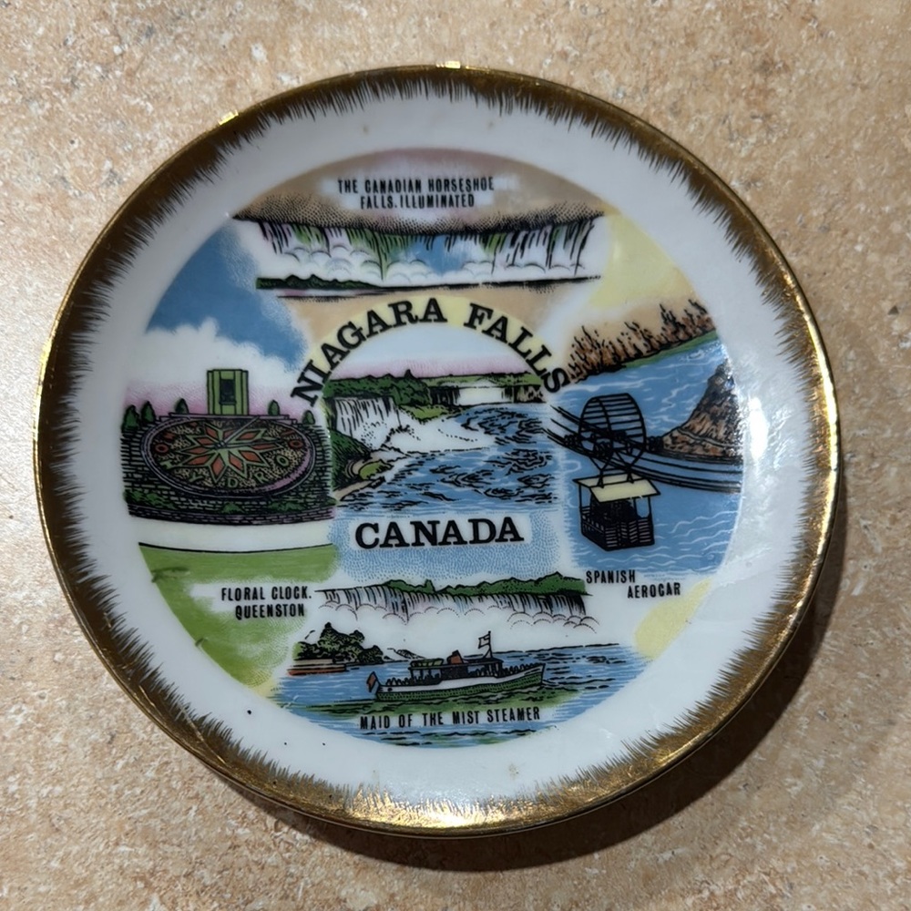 Vintage Niagara Falls Souvenir Plate with Gold Trim